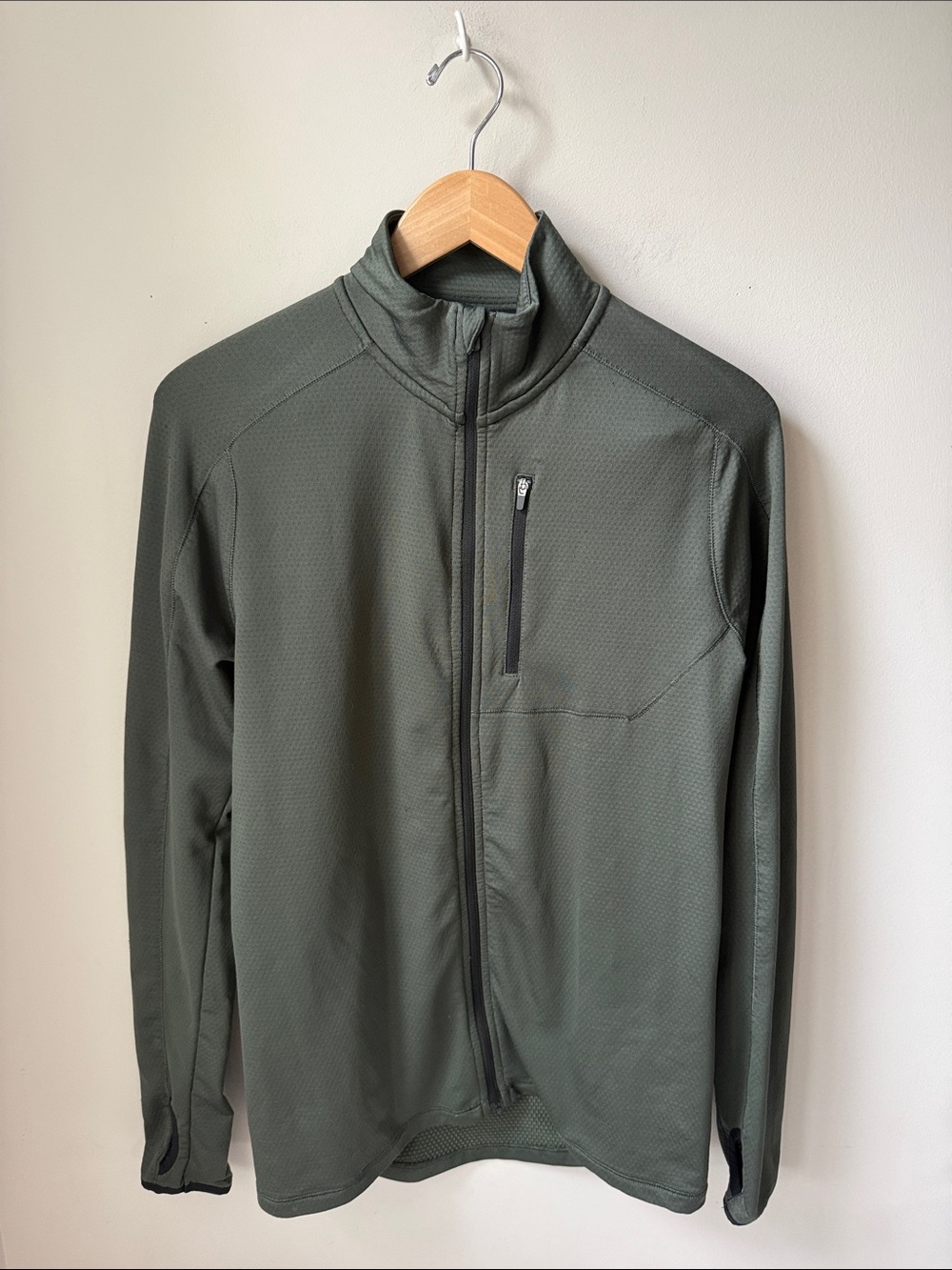 H&M Sport Running Full Zip Athletic Jacket Thumbhole Olive Green